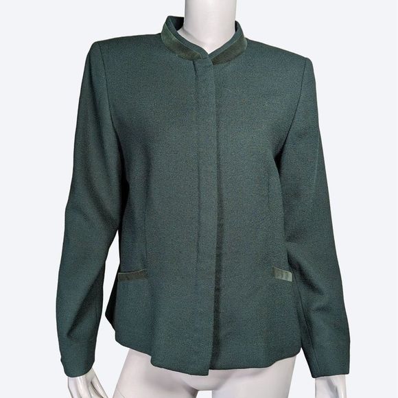 Pendleton Emerald Green Wool Blazer with Mandarin Collar and Velvet Trim | 10 - Picture 1 of 10